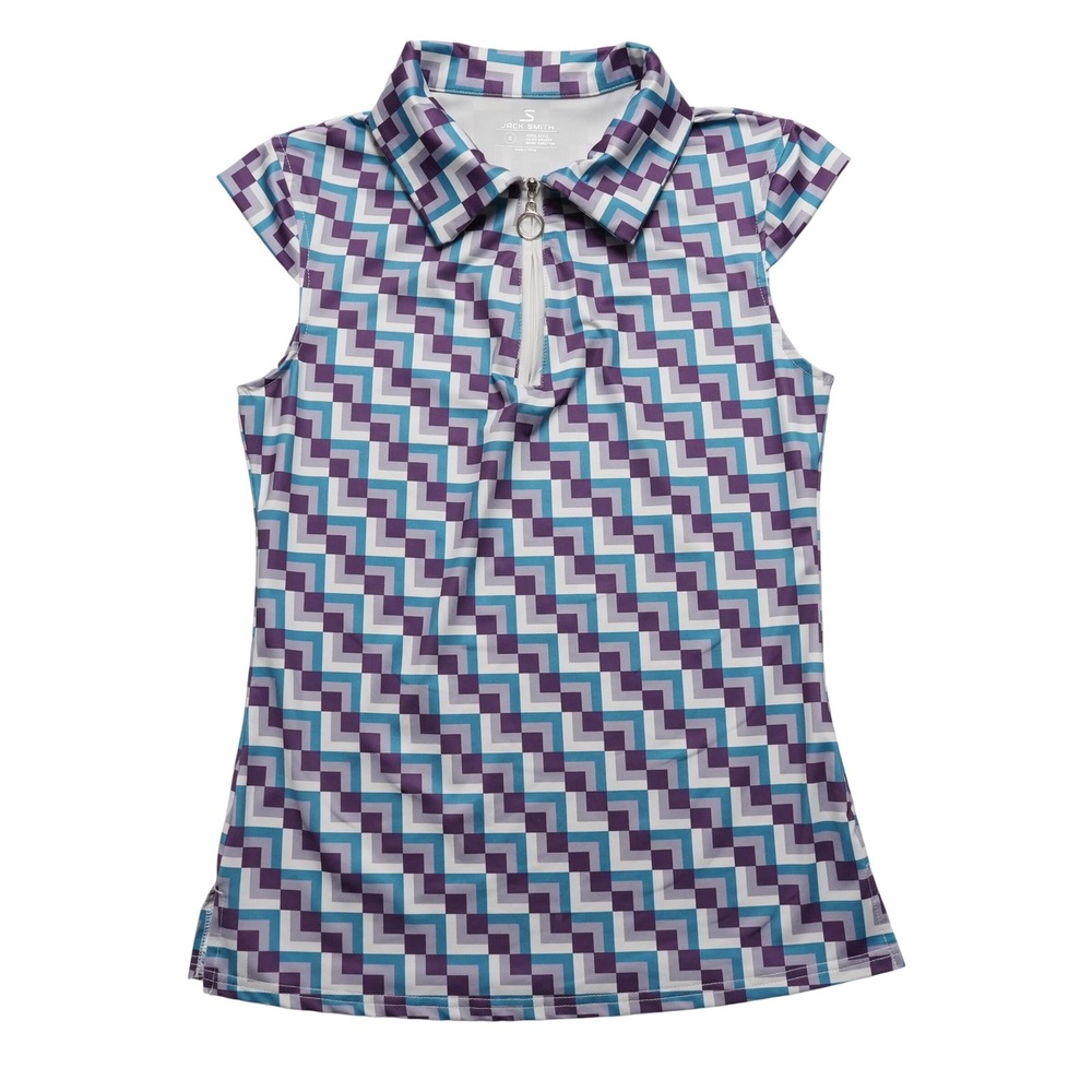 Jack Smith Sleeveless Zipper Polo Women Small Purple Blue Chevron Golf Shirt